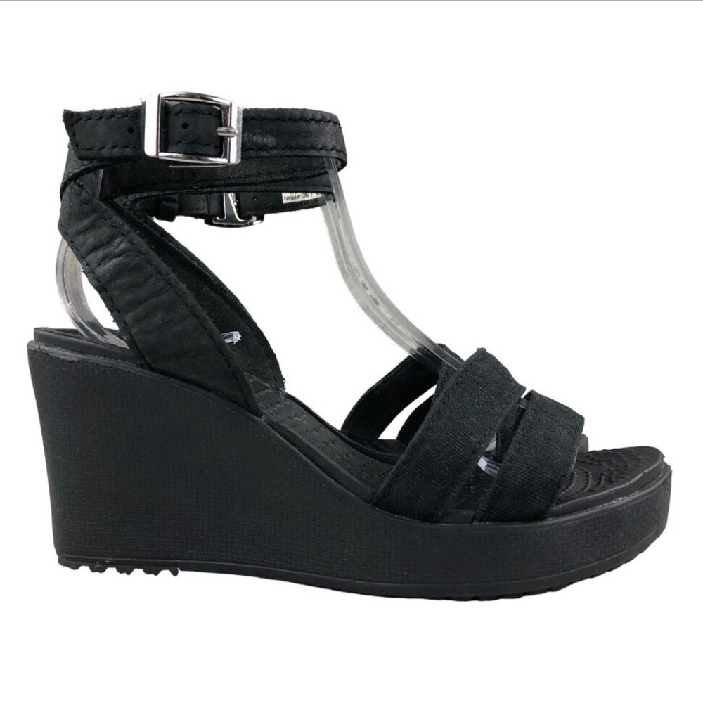 CROCS Leigh II Ankle Strap Wedge Sandals - Size 5 Black